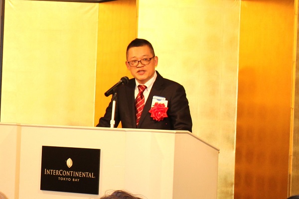 日本粉末冶金工業会　70周年記念式典　来賓の挨拶を行う大今氏　bmt　ベアリング＆モーション・テック